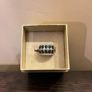 Sterling Silver Ring with Sapphire Deep Blue & Diamond like Stones Sz 7